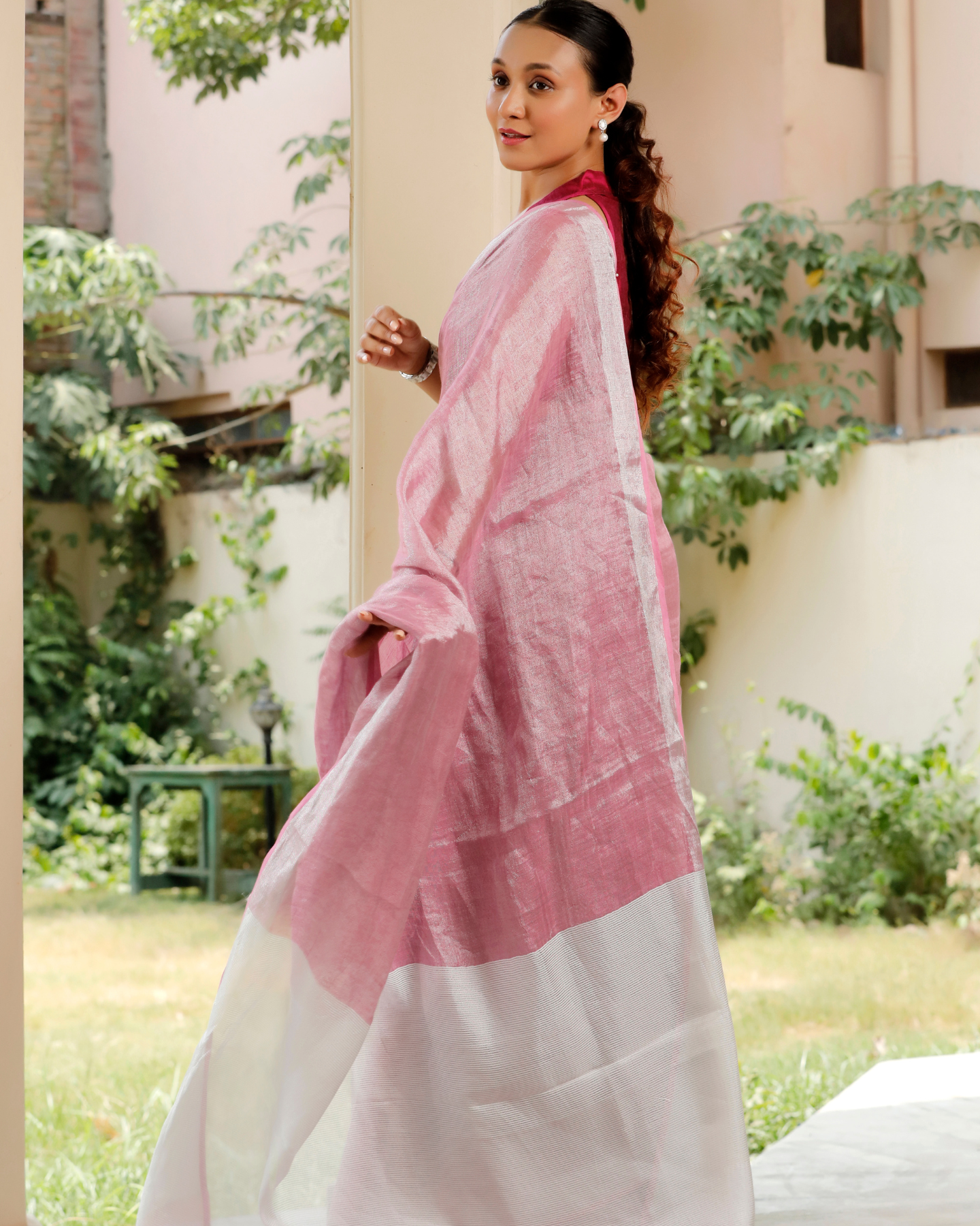 Pink Linen - Tissue Saree