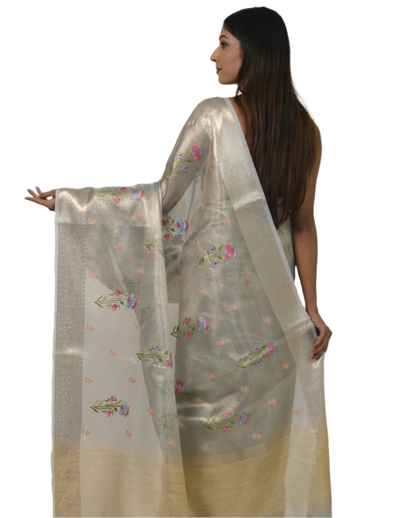 Aarna - Smokey blue Kota Tissue Silk Saree