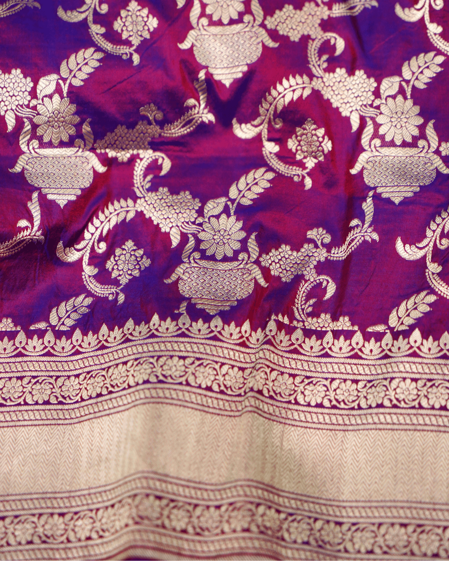 Shaivi - Dhoop-Chao Violet Pure Banarasi Katan Silk Saree