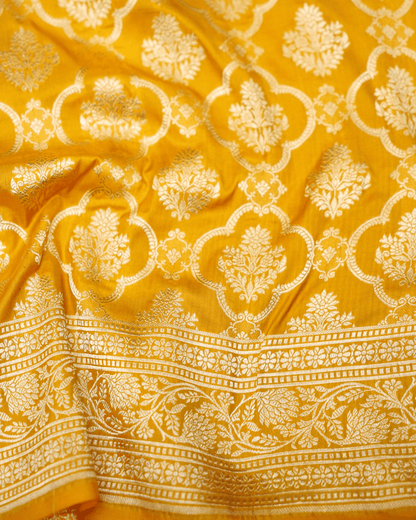 Anushka - Marigold Yellow Pure Banarasi Katan Silk Saree