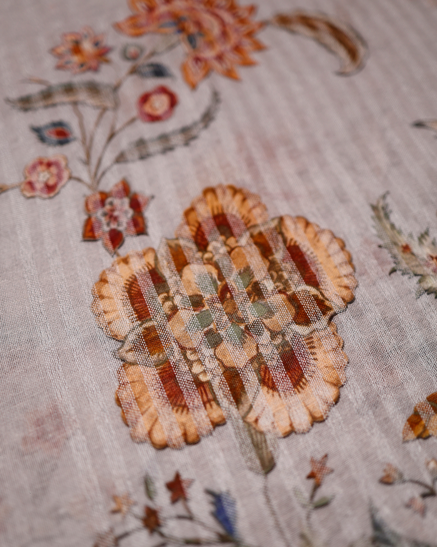 Gray - Floral Linen Saree in Soft Pastels