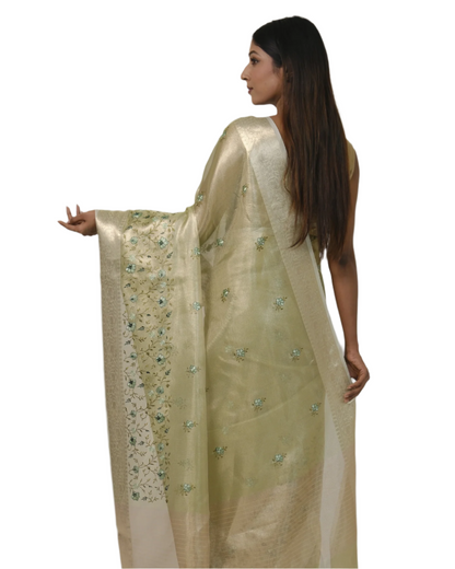 Advika - Pastel Green Banarasi Kota Tissue Silk Saree