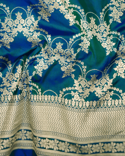 Shreeya - Dhoop-Chao Blue Green Pure Banarasi Katan Silk Saree