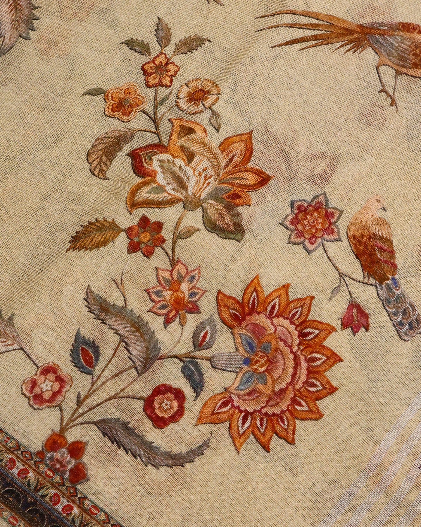 Lemon Yellow - Floral Linen Saree in Soft Pastels