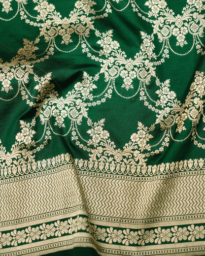 Parnika - Dark Green Pure Banarasi Katan Silk Saree