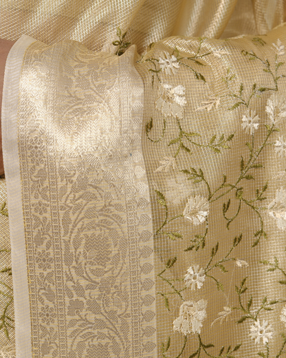 Advika - Tusser gold Pure Banarasi Kota Tissue Silk Saree