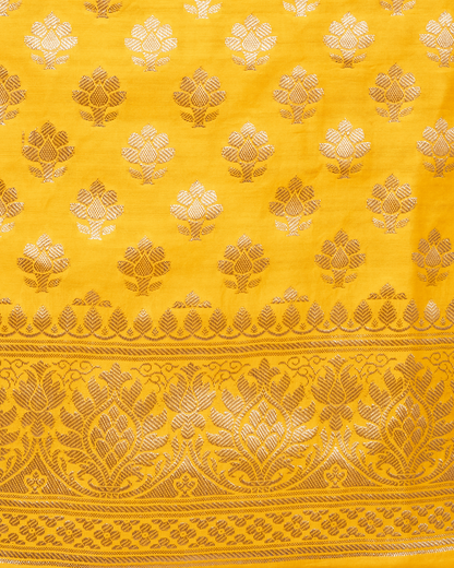 Marie gold yellow Banarasi Chiniya Silk 3-Piece Suit Set