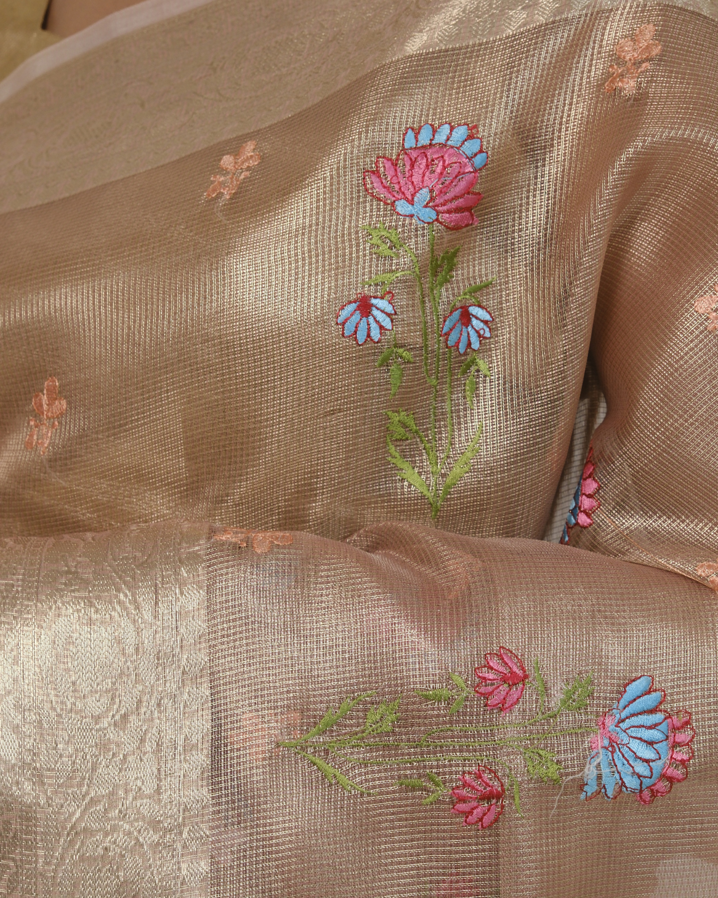 Aarna - Soft Pink Kota Tissue Silk Saree