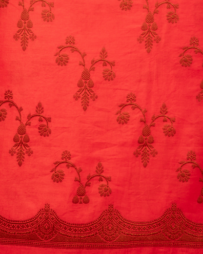 Red Banarasi Chiniya Silk 3-Piece Suit Set with Resham Weaving