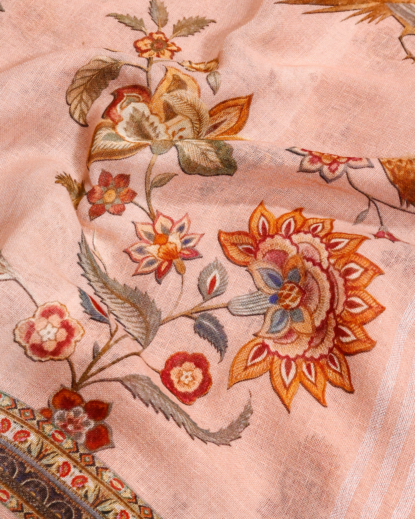 Peach - Floral Linen Saree in Soft Pastels
