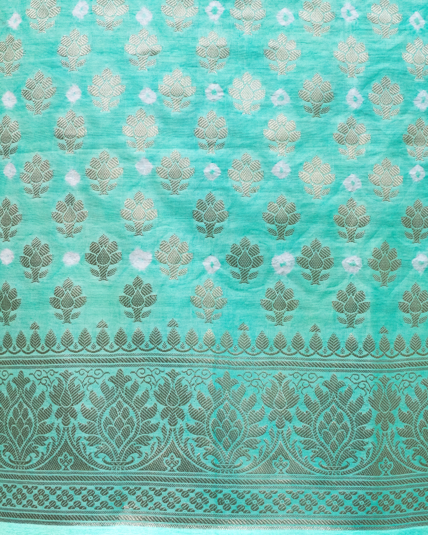 Aqua Blue Banarasi Chiniya Silk 3-Piece Suit Set with Bandhej print and Ombre Shaded dupatta