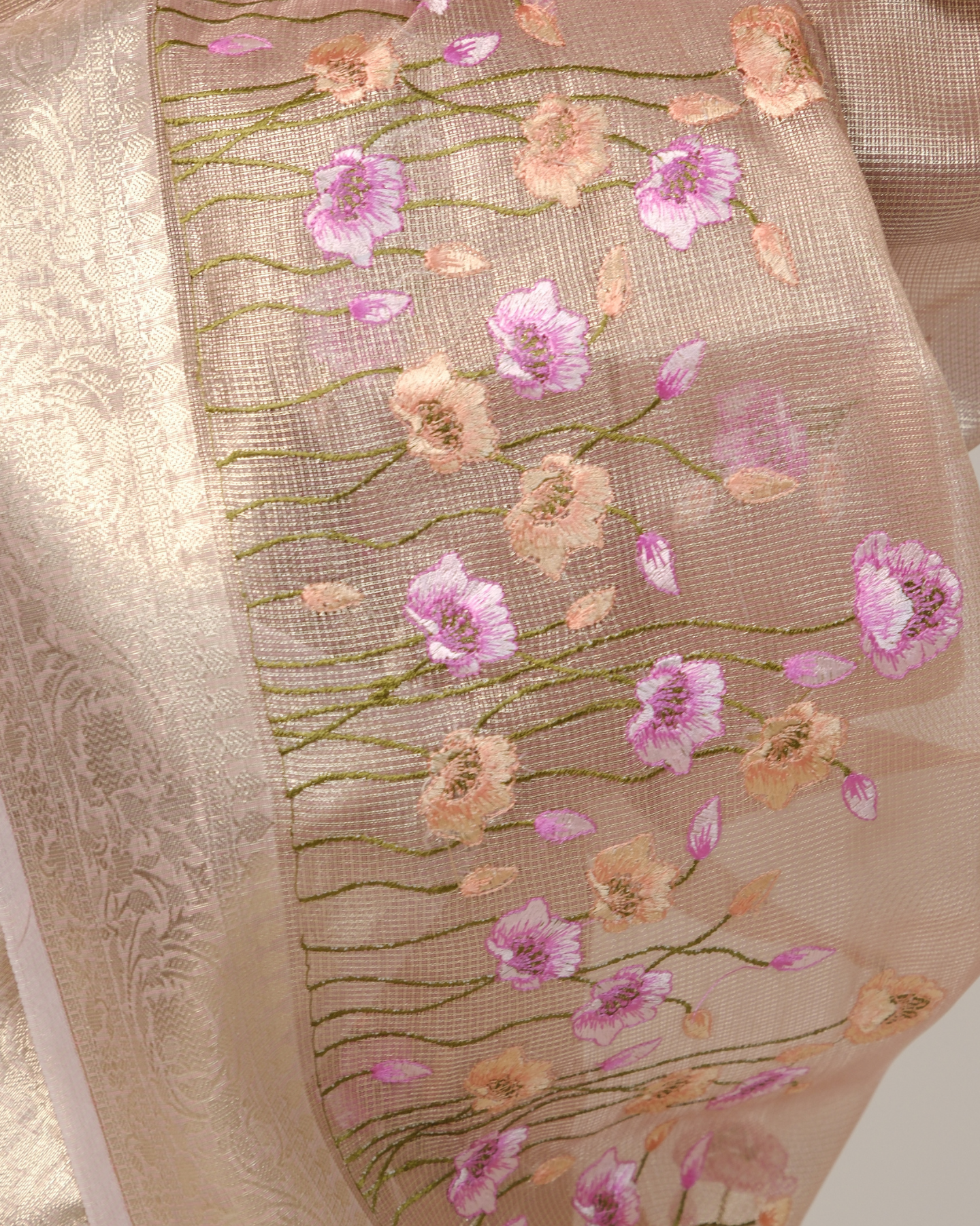 Asmi - Blush Pink Pure Banarasi Kota Tissue Silk Saree