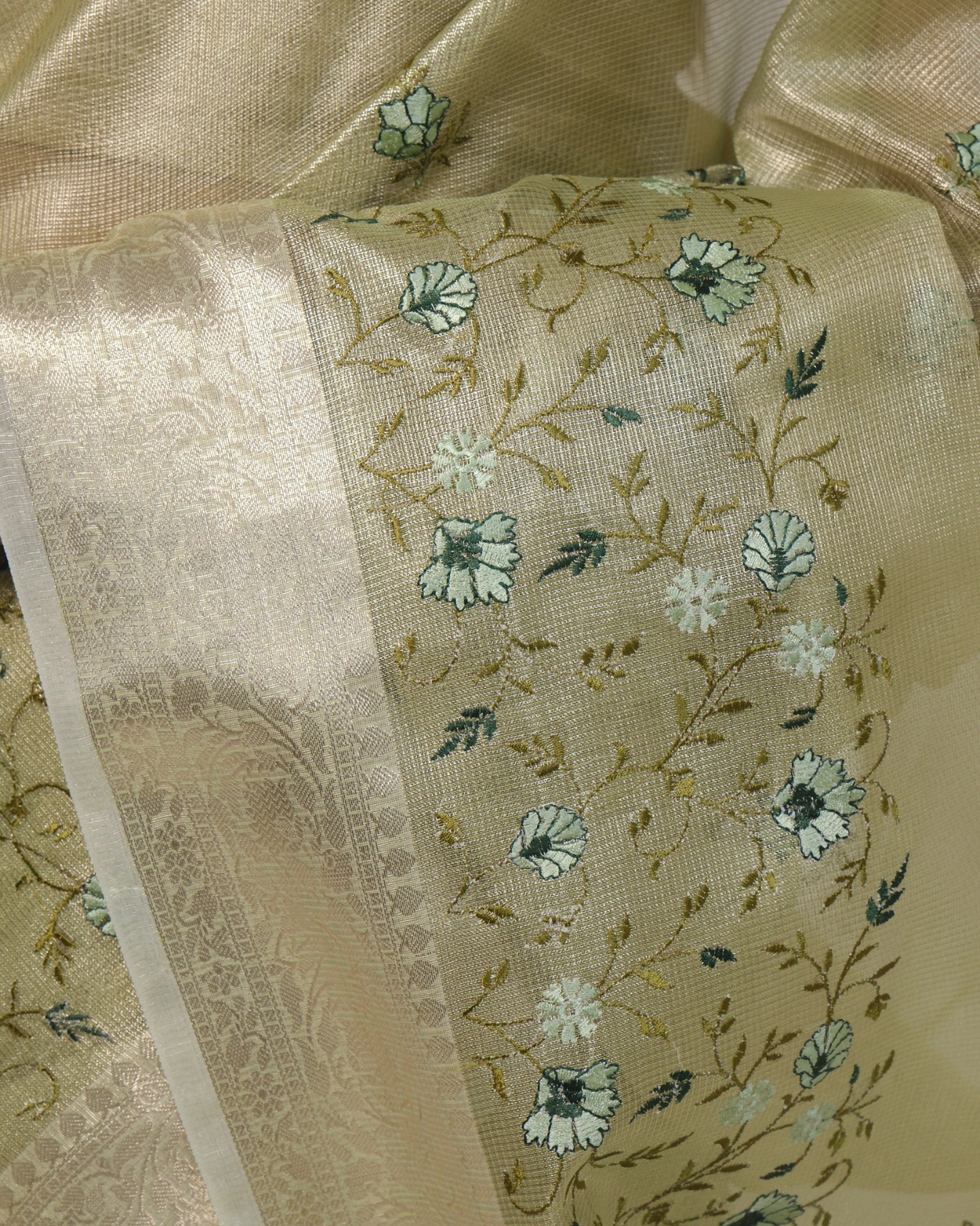 Advika - Pastel Green Banarasi Kota Tissue Silk Saree