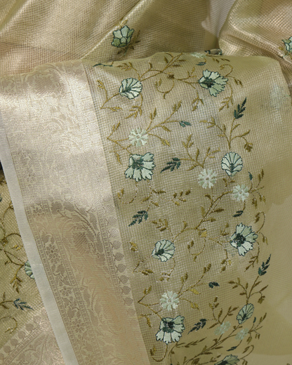 Advika - Pastel Green Banarasi Kota Tissue Silk Saree