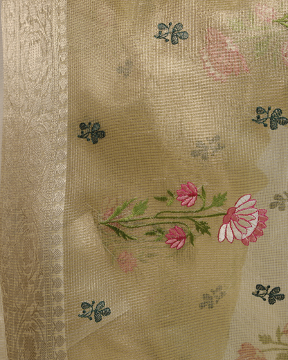 Aarna - Pista Green Banarasi Kota Tissue Silk Saree