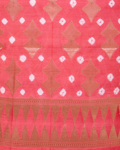 Peach Banarasi Chiniya Silk 3-Piece Suit Set with Bandhej pattern and Ombre Shaded Dupatta