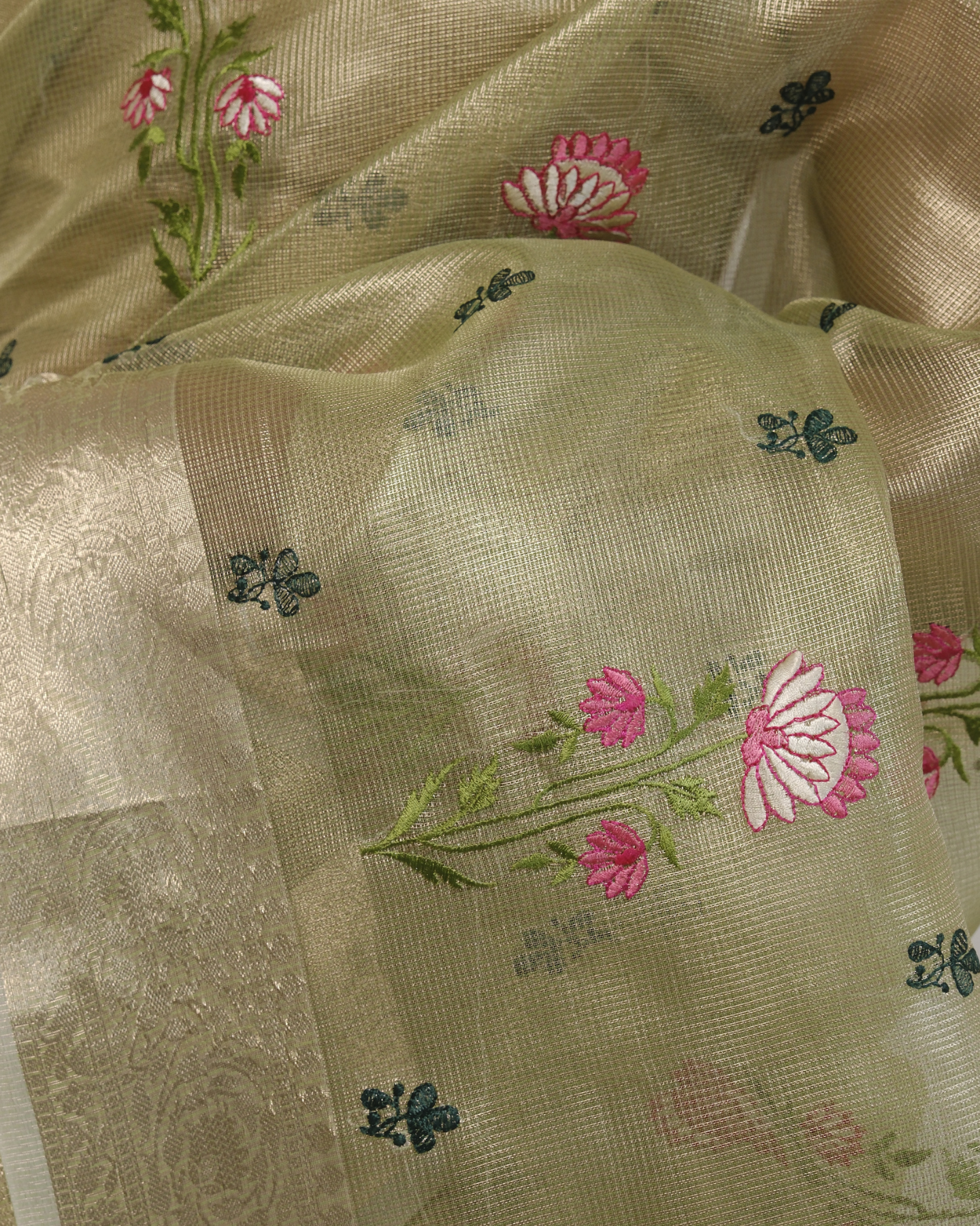 Aarna - Pista green Banarasi Kota Tissue Silk Saree