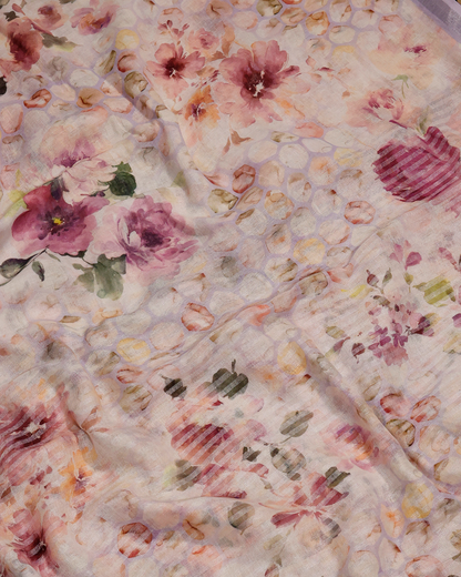 Lavender - Honeycomb Floral Linen Saree