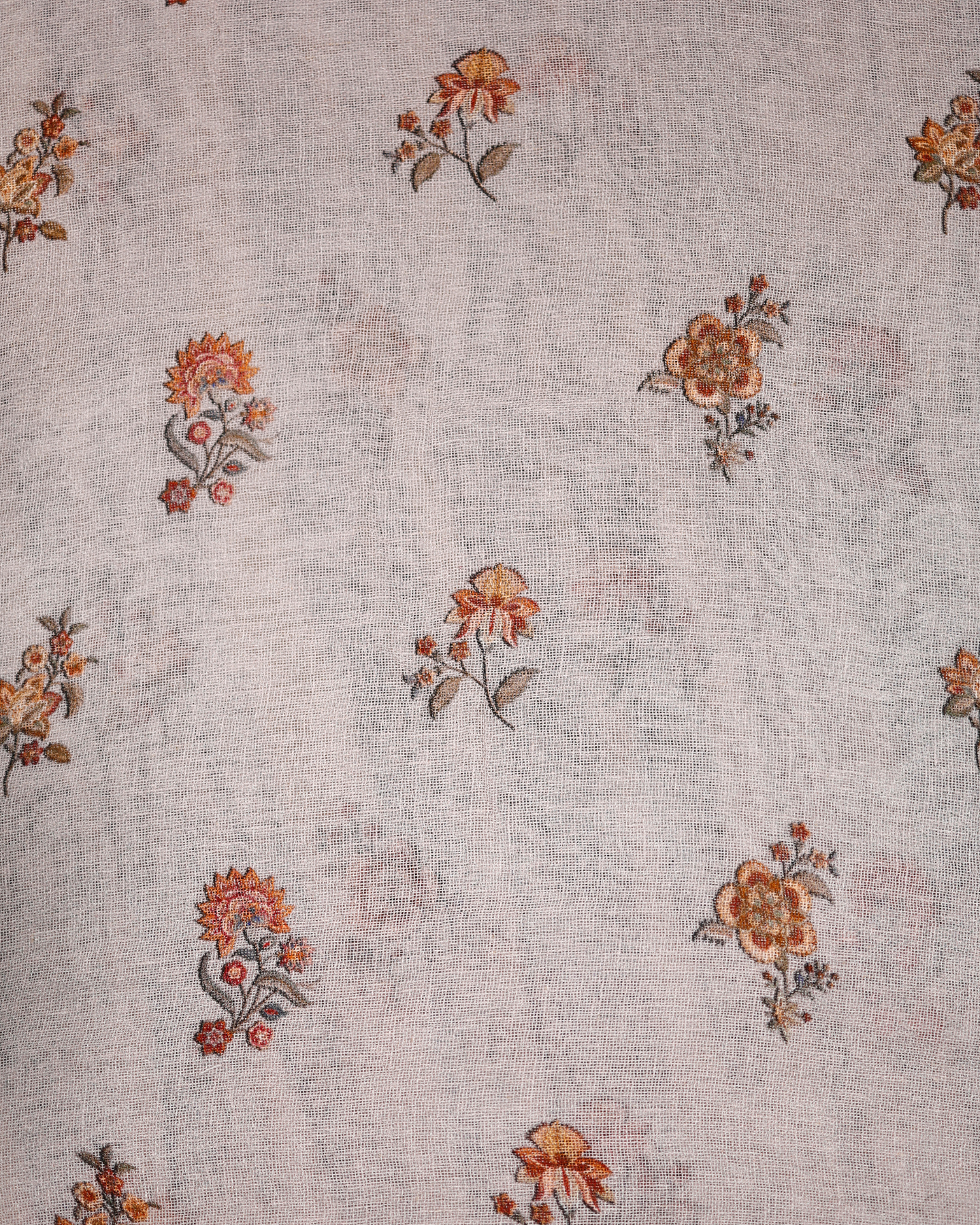 Gray - Floral Linen Saree in Soft Pastels