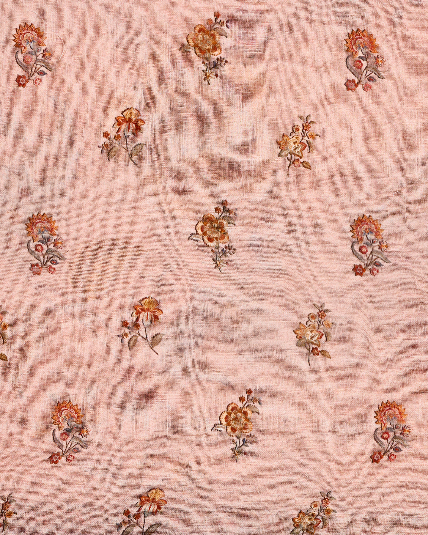 Peach - Floral Linen Saree in Soft Pastels