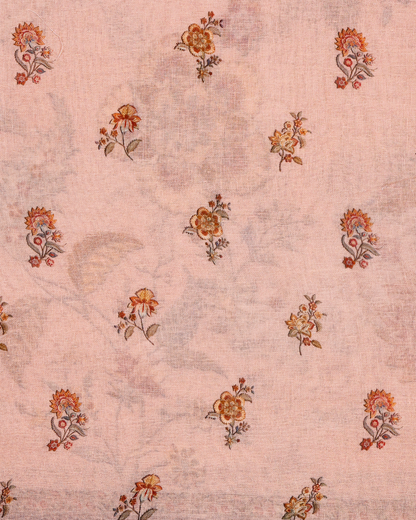 Peach - Floral Linen Saree in Soft Pastels