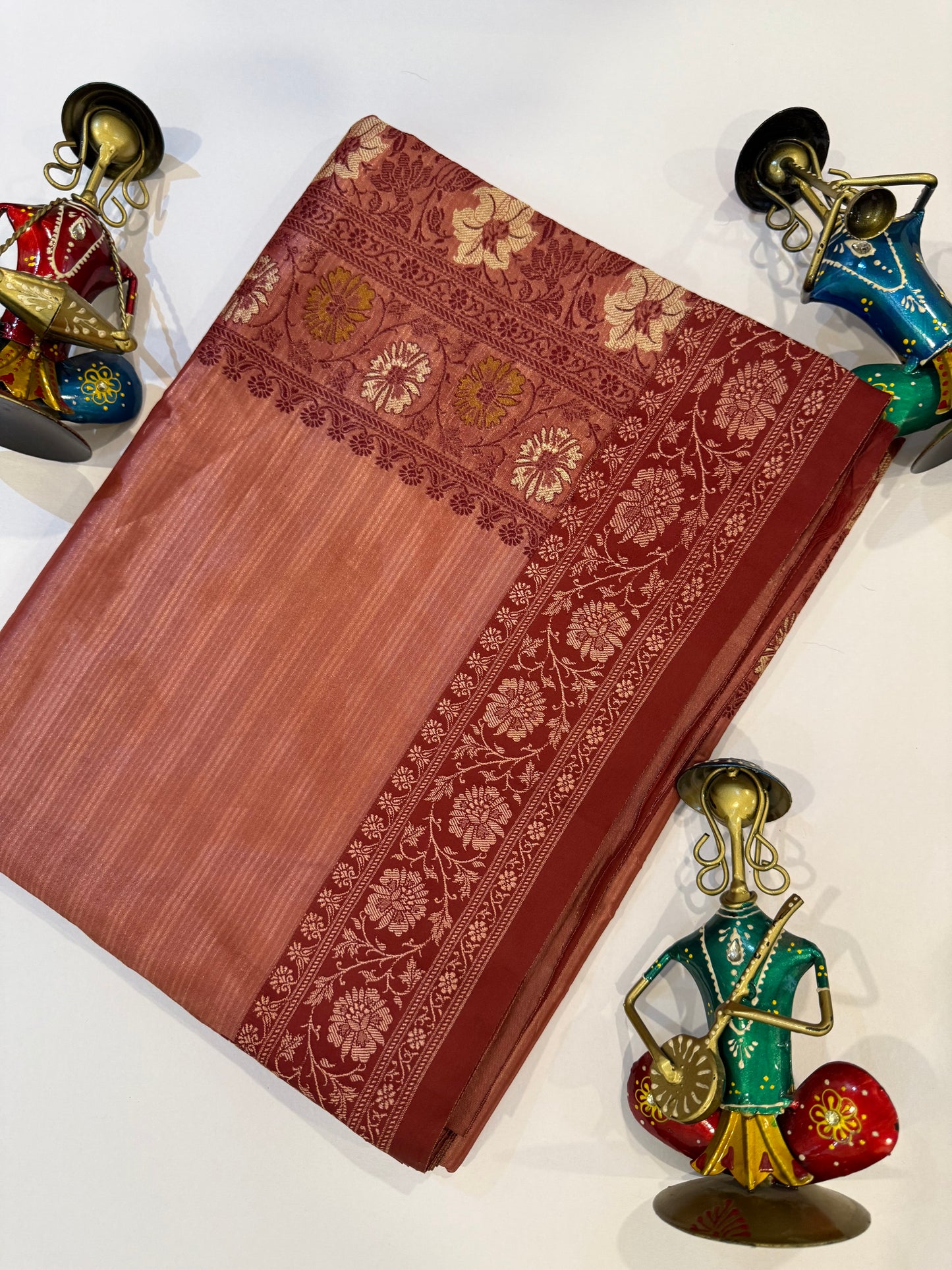 Rose Gold Banarasi Satin Silk Kadhwa Weave Saree
