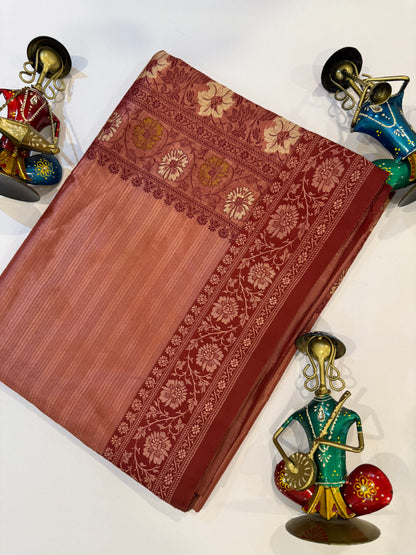 Rose Gold Banarasi Satin Silk Kadhwa Weave Saree