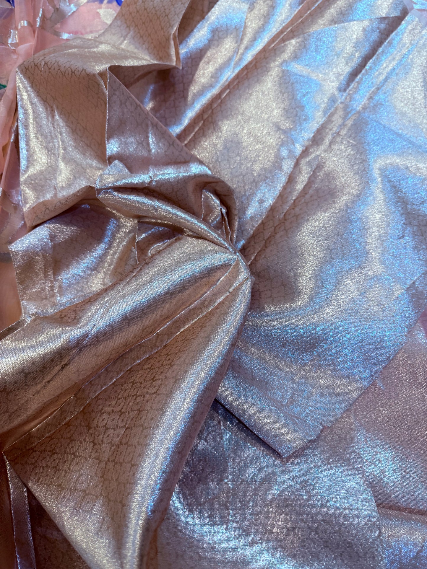 Peach Banarasi Organza Silk Jaal Weaving Saree