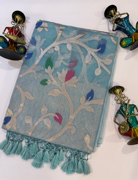 Skyblue Banarasi Organza Silk Jaal Weaving Saree