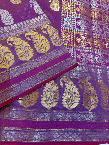 Magenta Banarasi Silk Saree – Traditional Tanchui with Sona Rupa Bel Buta