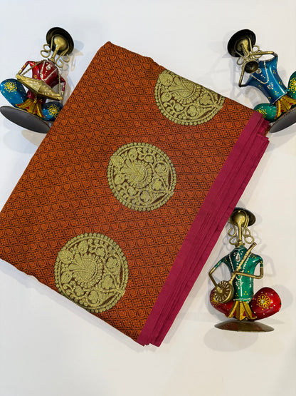 Orange Banarasi Silk Saree – Tanchui Weave with Silver & Gold Zari