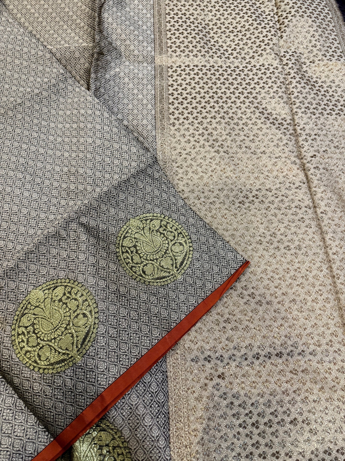 Grey Banarasi Silk Saree – Tanchui Weave with Silver & Gold Zari
