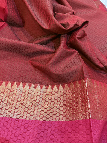 Maroon Banarasi Silk Saree – Abstract Design with Bel Buta Pallu