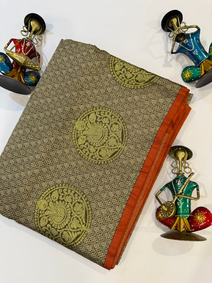 Grey Banarasi Silk Saree – Tanchui Weave with Silver & Gold Zari
