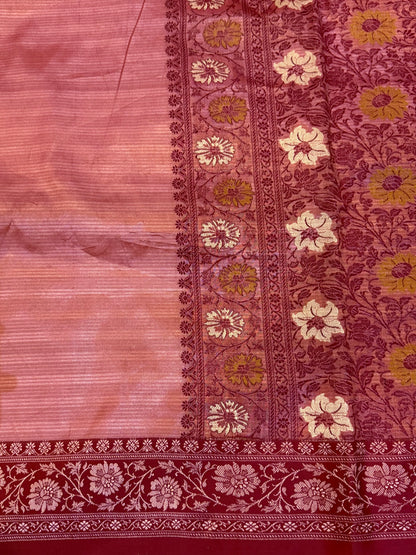 Rose Gold Banarasi Satin Silk Kadhwa Weave Saree