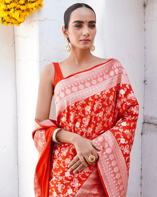 Vallari - Red Pure Banarasi Katan Silk Saree