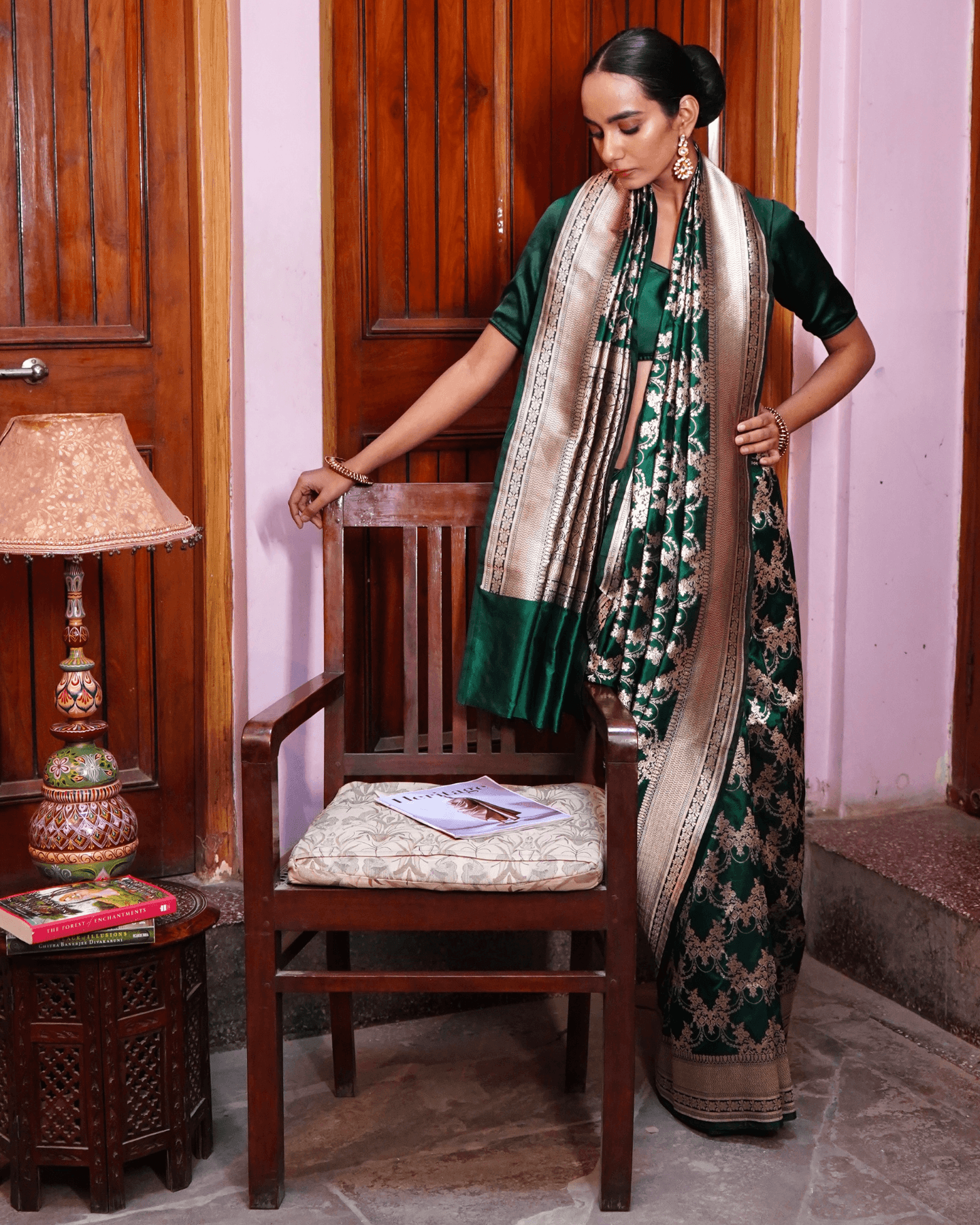 Parnika - Dark Green Pure Banarasi Katan Silk Saree