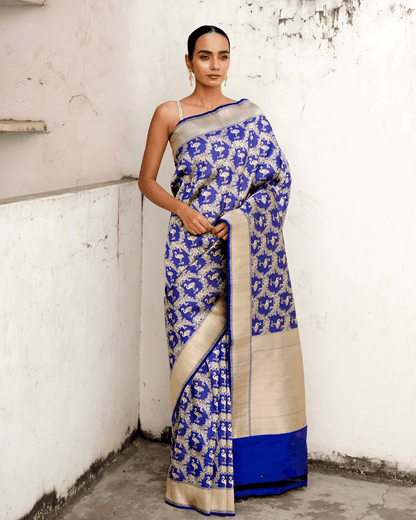 Malvika - Blue Pure Banarasi Katan Silk Saree With Swan Motifs