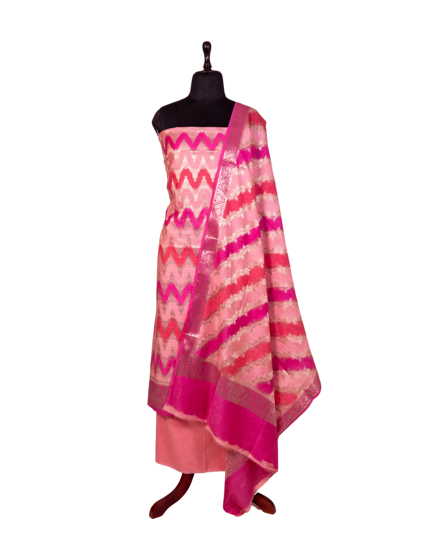 Brush Dyed Multicoloured Banarasi Chiniya Silk 3-Piece Suit Set