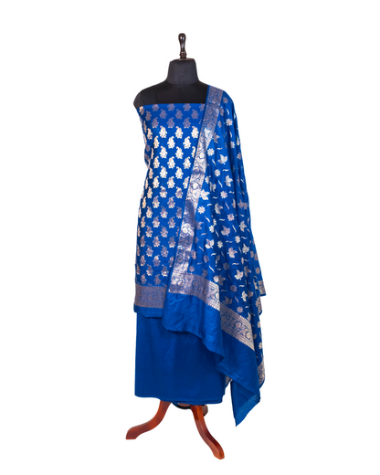 Blue Banarasi Chiniya Silk 3-Piece Suit Set